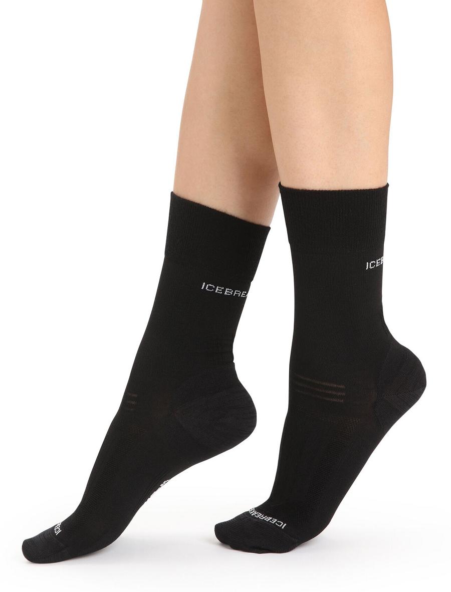 Women\'s Icebreaker Merino Hike Liner Crew Socks Black | CA 1534HAPK